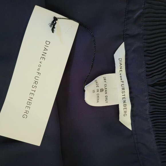 Diane Von Furstenberg Navy Blue Pleated Mini Dress New With Tags NWT 10 - Picture 3 of 3